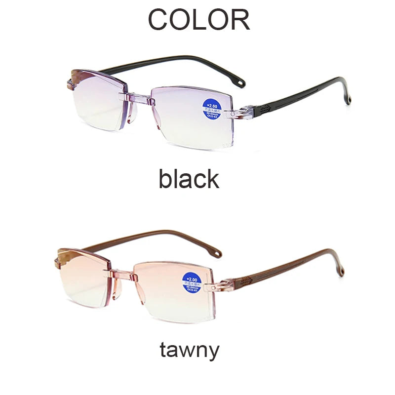 Rimless Bifocal Reading Glasses for Men and Women - Anti Blue Light, Magnification Eyewear for Presbyopia +1.0 to +4.0