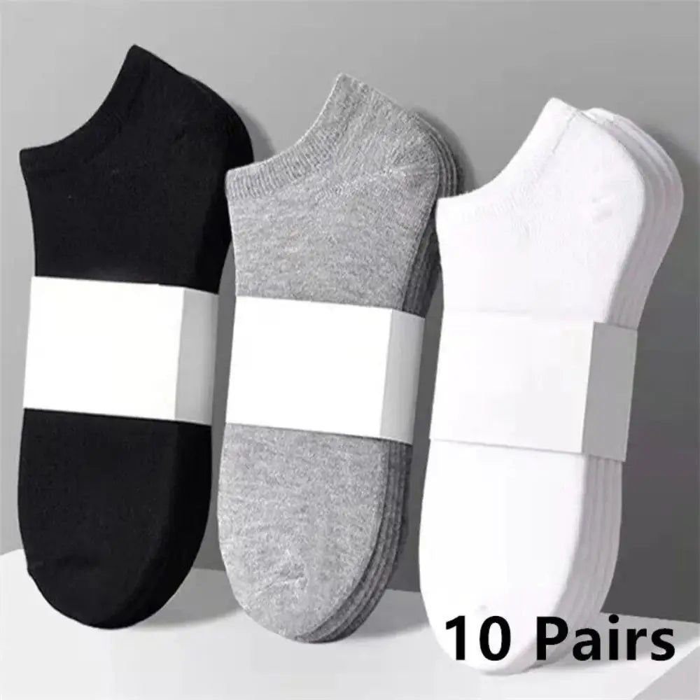Men's Summer Boat Socks in Black, White, and Grey - Soft Polyester Business Stockings