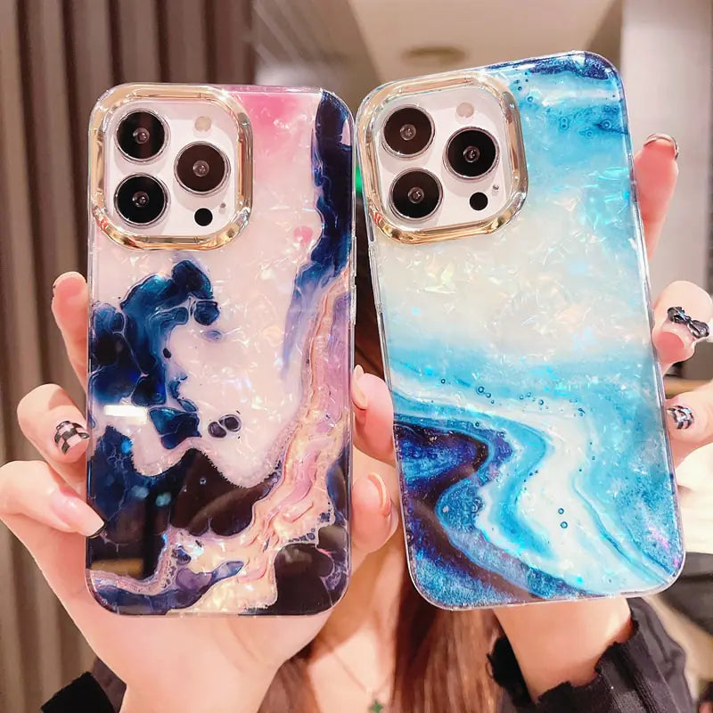Upgrade Your iPhone with Our Luxe Marble Shell Pattern Case!