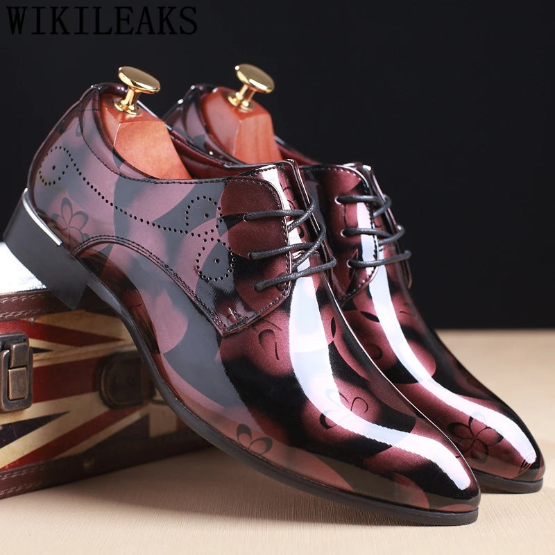 Luxury Men's Dress Shoes with Floral Pattern - Leather Oxford Shoes for Weddings and Formal Events, Sizes 37-50