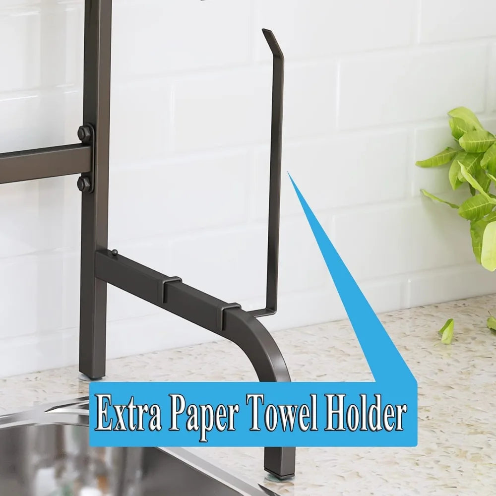 Adjustable Over-The-Sink Dish Drying Rack (25.5 to 33.5 inch) - 2 Tier Metal Steel, Ideal for Kitchen Counter