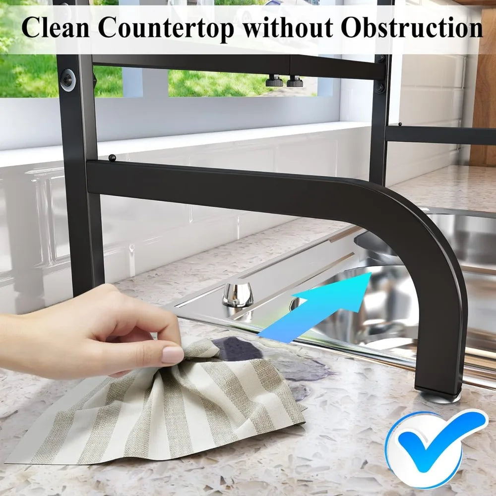 Adjustable Over-The-Sink Dish Drying Rack (25.5 to 33.5 inch) - 2 Tier Metal Steel, Ideal for Kitchen Counter