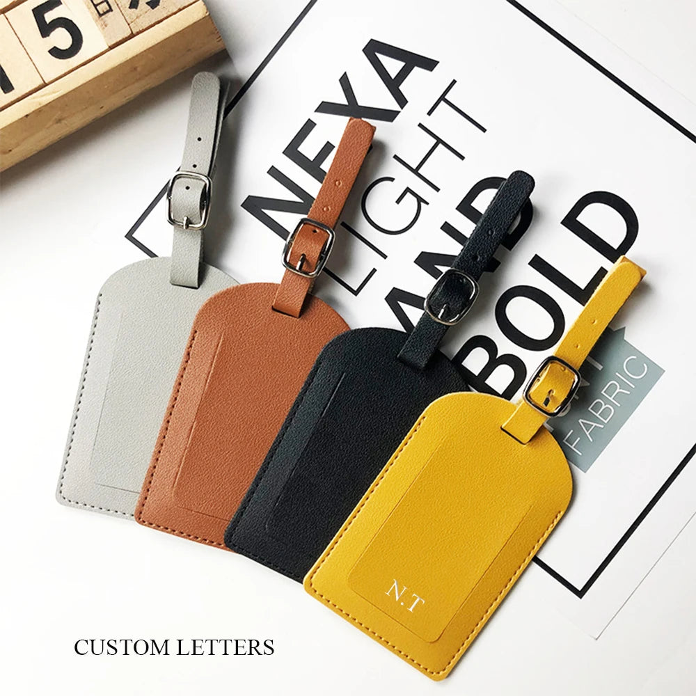 Personalized Initials Luggage Tag - Custom Engraved PU Leather Tags for Men and Women, Suitcase Name Labels with Airplane Logo