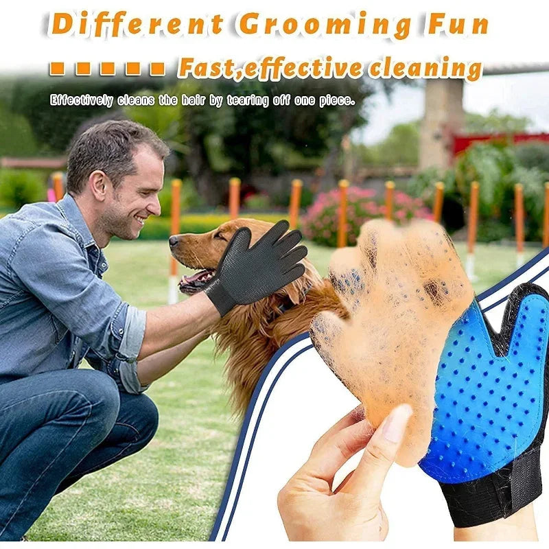Pet Grooming Gloves - 2-Sided Grooming Brush and Bath Cleaning Glove, Ideal for Dogs, Cats, and Rabbits, Hair De-Shedding and De-Matting Tools