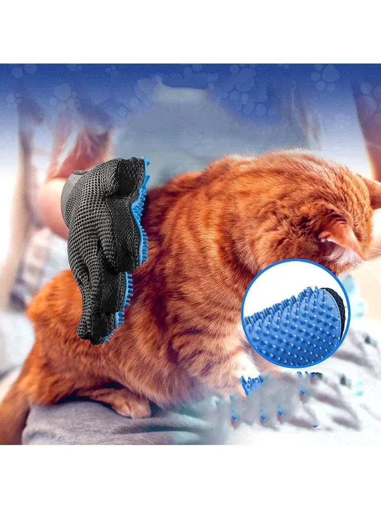 Pet Grooming Gloves - 2-Sided Grooming Brush and Bath Cleaning Glove, Ideal for Dogs, Cats, and Rabbits, Hair De-Shedding and De-Matting Tools