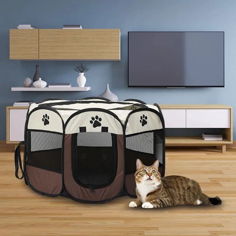 Portable Foldable Pet Tent - Octagonal Kennel Fence for Puppies and Cats, Easy to Use Outdoor Shelter for Large Dogs