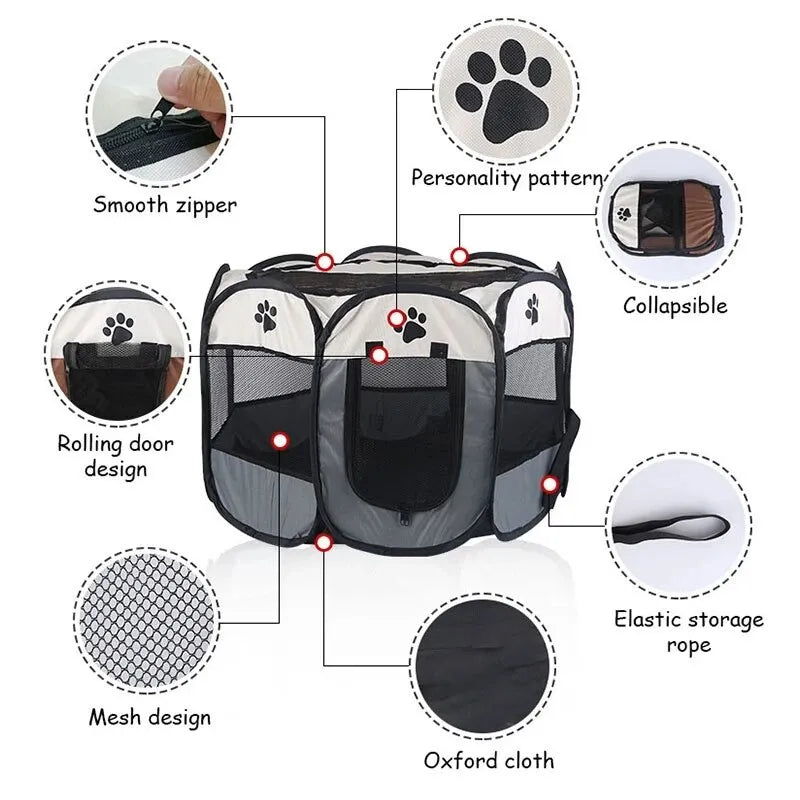 Portable Foldable Pet Tent - Octagonal Kennel Fence for Puppies and Cats, Easy to Use Outdoor Shelter for Large Dogs
