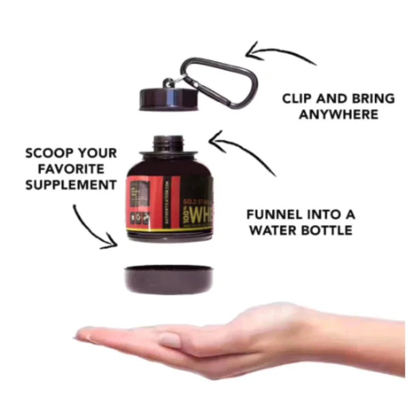Portable Protein Powder Container - Pill Organizer and Keychain, Nutrition Supplement Cup for Sports and Fitness