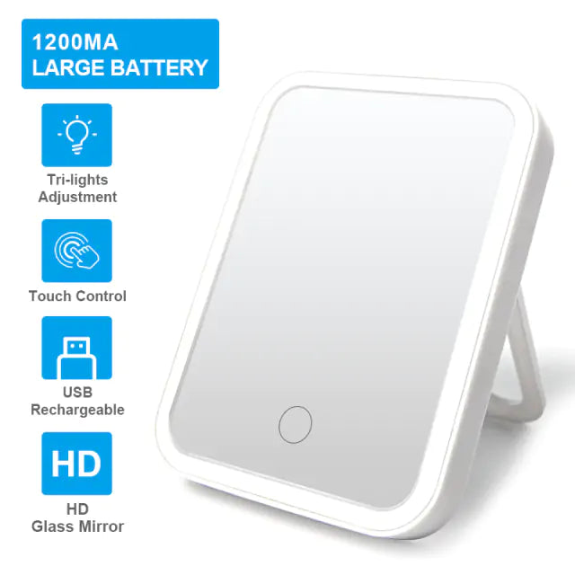 Portable Lighted Makeup Mirror - Touch Screen with Adjustable Brightness