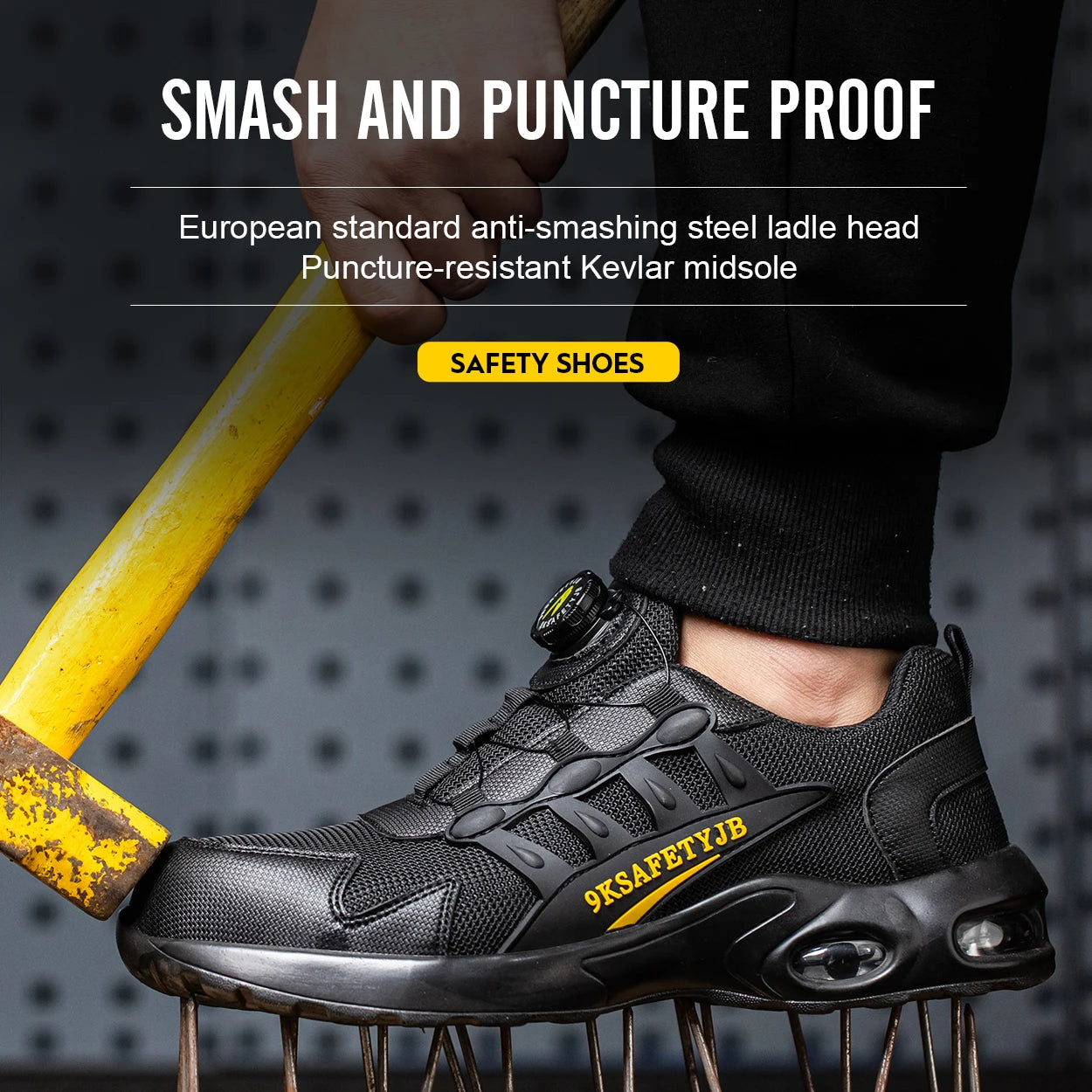 Quality Safety Shoes for Men - Rotary Buckle Work Shoes with Air Cushion, Indestructible and Puncture-Proof Sneakers