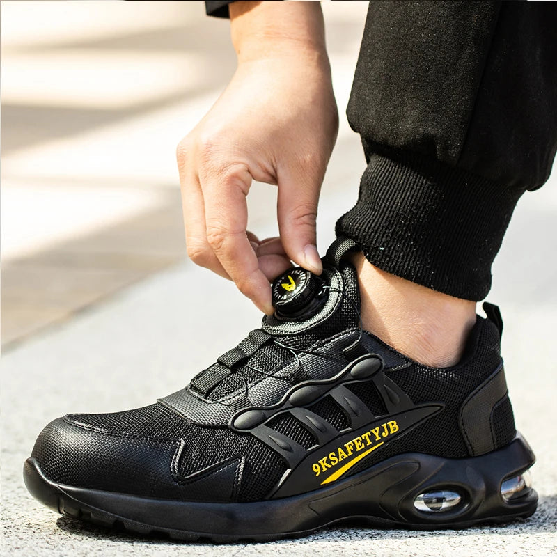 Quality Safety Shoes for Men - Rotary Buckle Work Shoes with Air Cushion, Indestructible and Puncture-Proof Sneakers