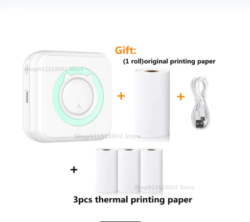 Cat Shape Mini Printer - Pocket-Sized Thermal Inkless Black and White Printer with Bluetooth Connectivity