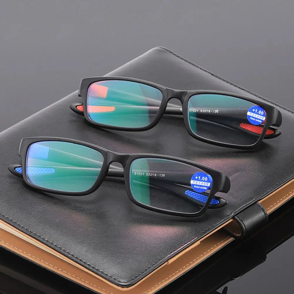 Sports Reading Glasses for Men and Women - Anti-Blue Light, Polarized, Multifocal Eyewear, TR90 Frame, Black/Red, Presbyopia Correction +100 to +400