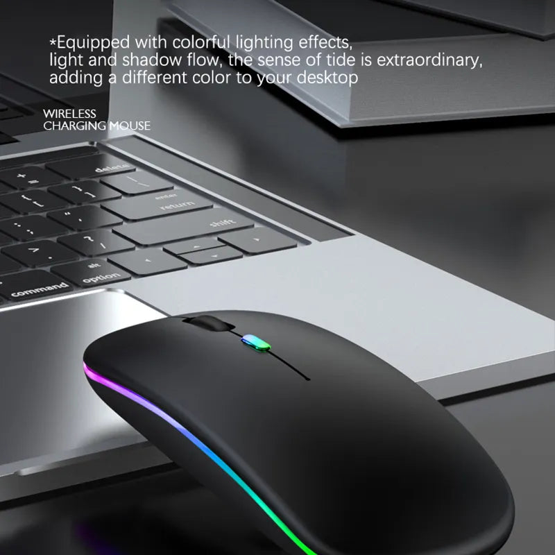 Rechargeable Bluetooth Wireless Mouse - 2.4GHz USB, RGB, 1600DPI for Computer, Laptop, Tablet, MacBook, Gaming
