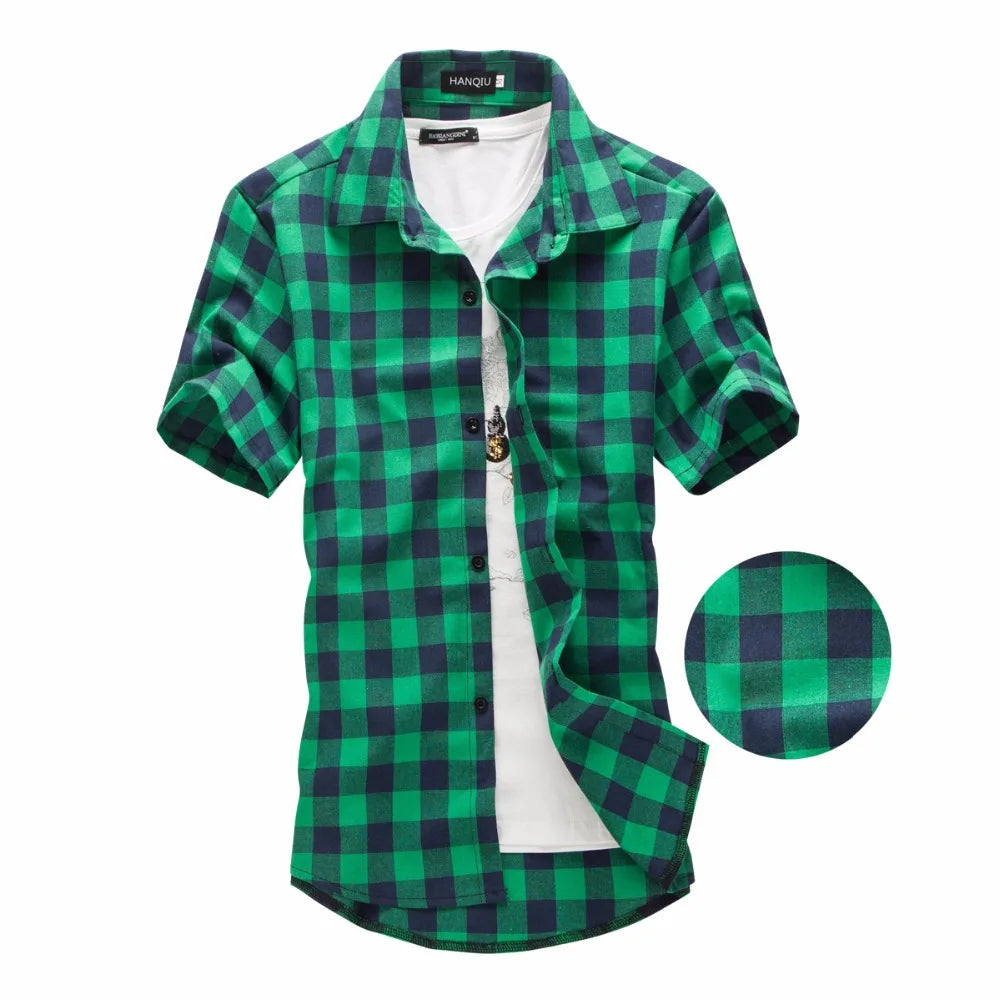 Men's Red and Black Plaid Shirt - Checkered Short Sleeve Shirt, 2024 New Summer Fashion, Chemise Homme