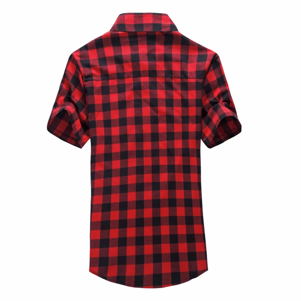 Men's Red and Black Plaid Shirt - Checkered Short Sleeve Shirt, 2024 New Summer Fashion, Chemise Homme