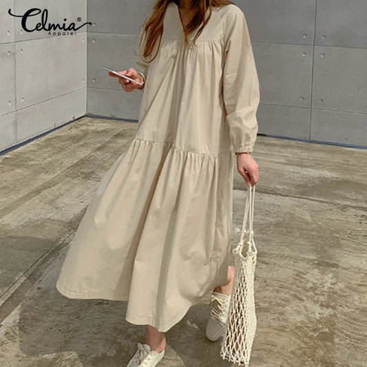Vintage Elegance:  Celmia Long Sleeve Maxi Dress for Effortless Style