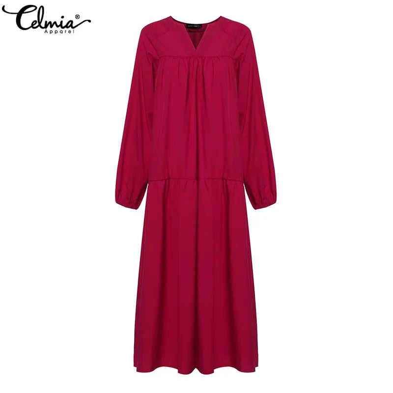Vintage Elegance: Celmia Long Sleeve Maxi Dress for Effortless Style