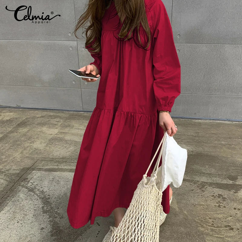 Vintage Elegance: Celmia Long Sleeve Maxi Dress for Effortless Style