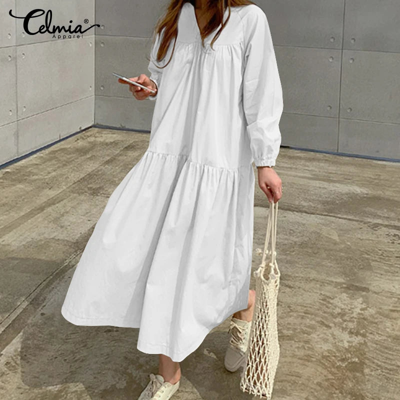 Vintage Elegance: Celmia Long Sleeve Maxi Dress for Effortless Style