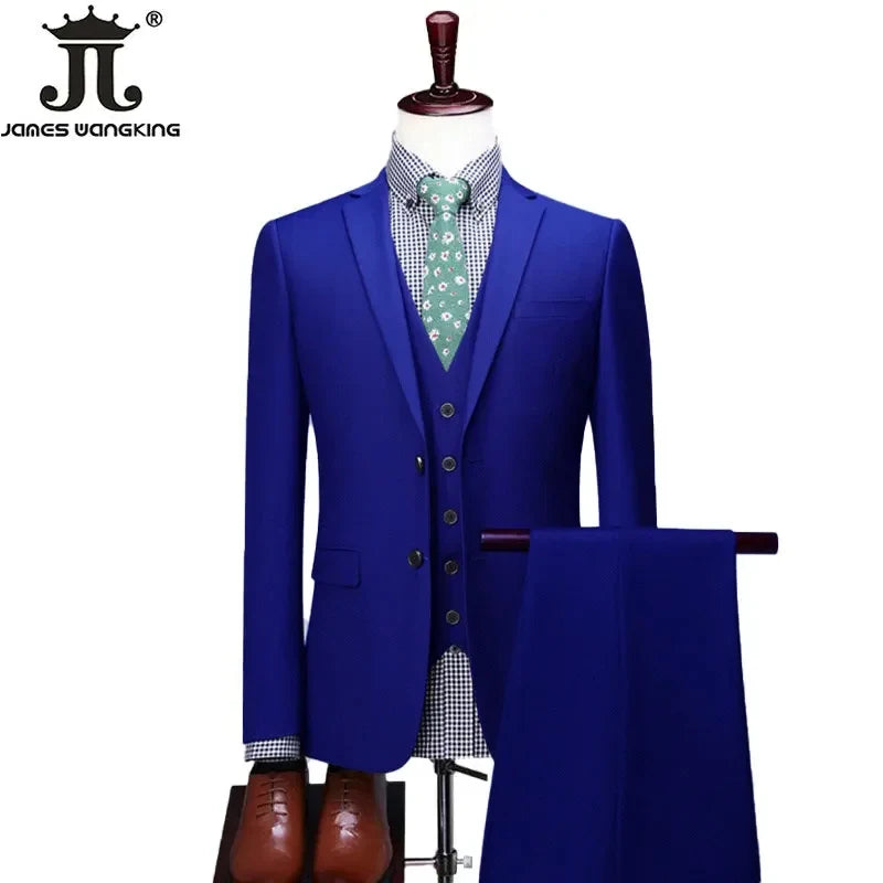 S-6XL Blazer Vest Pants Set - High-end Brand Solid Color Formal Business Office Suit, Three-Piece Groom Wedding Party Dress