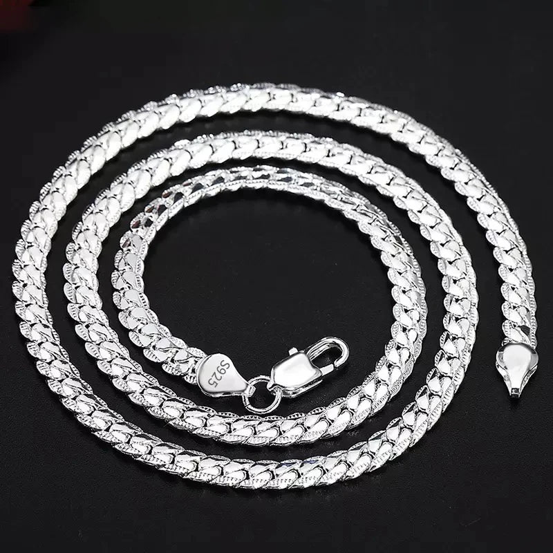 S925 Sterling Silver Necklace - Gold/Silver Sideways Chain, Available in 8/18/20/24 Inch, 5MM for Men and Women, Fashion Jewelry Gifts