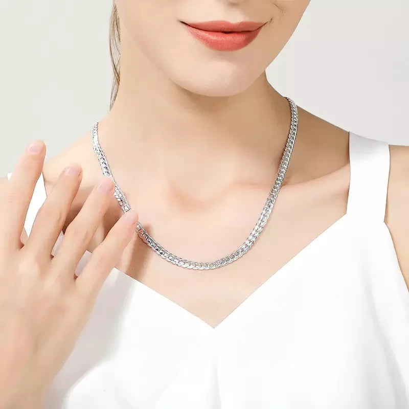 S925 Sterling Silver Necklace - Gold/Silver Sideways Chain, Available in 8/18/20/24 Inch, 5MM for Men and Women, Fashion Jewelry Gifts