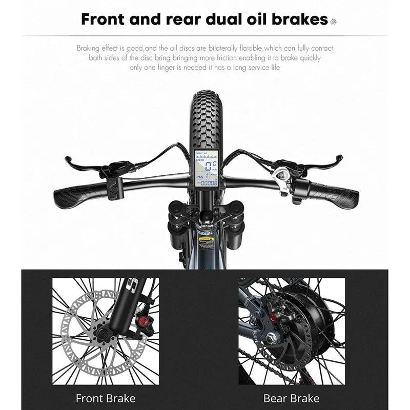SH MX05 Electric Snow Bike - Full Shock Absorption, 26-Inch, 500W 48V 17.5Ah Brushless Motor Lithium Battery Bicycle