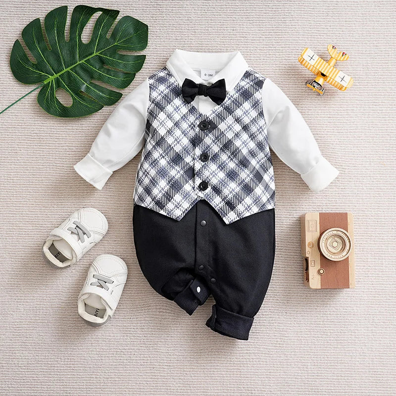 Spring and Autumn Gentleman Style Long Sleeve Baby Bodysuit for Boys and Girls