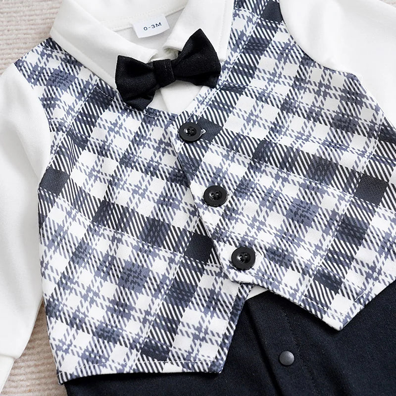 Spring and Autumn Gentleman Style Long Sleeve Baby Bodysuit for Boys and Girls