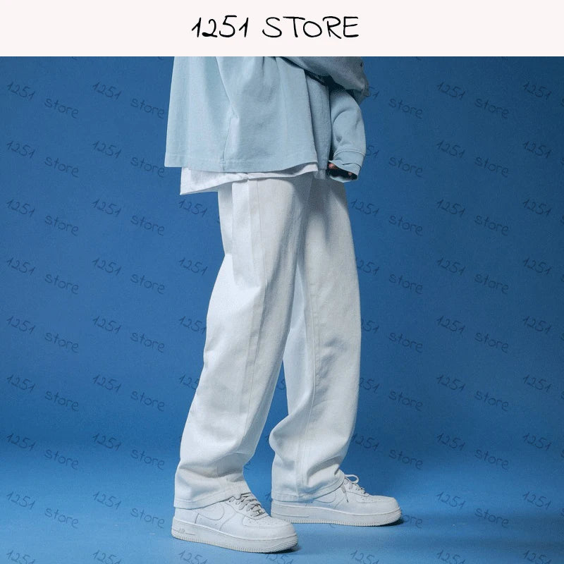 Straight Jeans Men Wide Jeans White Loose Denim Trousers Neutral Jean Streetwear Casual Pure Man Women Pants Hip Hop Bagy jeans