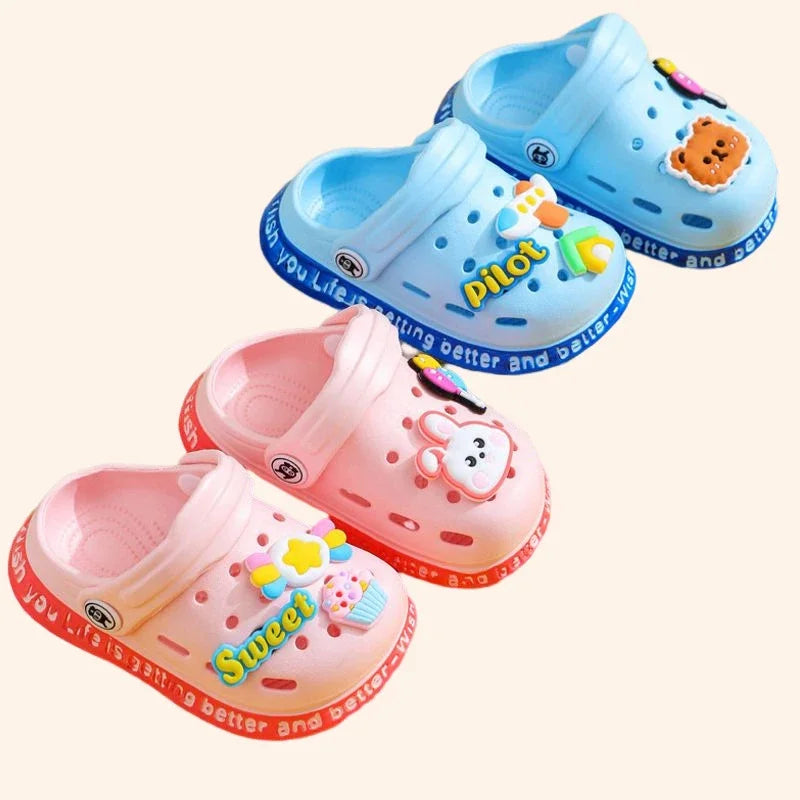 Summer Kids' Sandals with Cartoon DIY Design - Soft Anti-Skid Hole Shoes for Boys and Girls