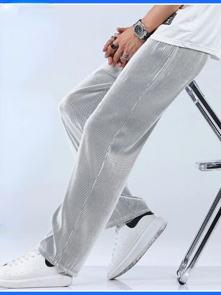 Summer Straight Pants for Men - Loose, Thin Ice Silk Pants, Wide Leg Sports Casual Pants, Vintage Style, Fits up to 100kg