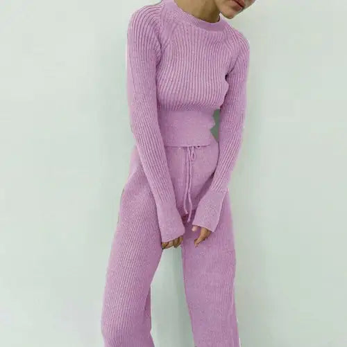 Effortless Chic: Knitted Wide-Leg Pants & Top Set