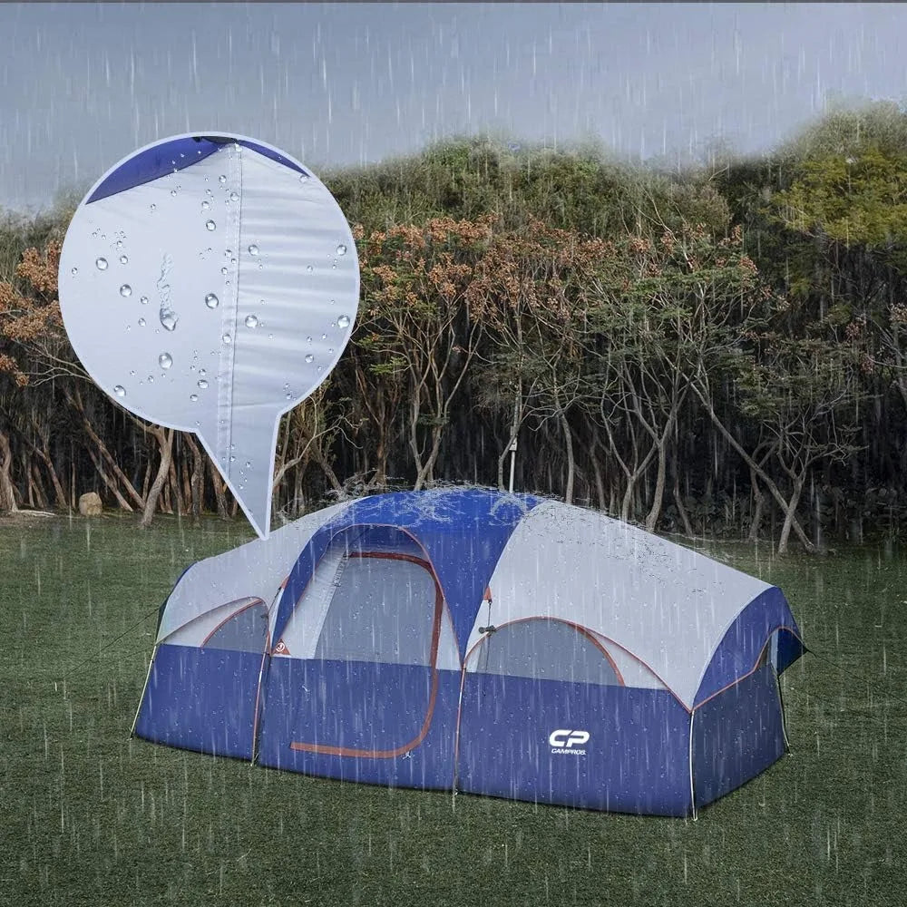 8-Person Family Camping Tent - Weather Resistant with 5 Large Mesh Windows, Double Layer Rooms, Portable with Carry Bag
