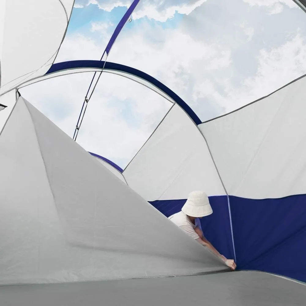 8-Person Family Camping Tent - Weather Resistant with 5 Large Mesh Windows, Double Layer Rooms, Portable with Carry Bag