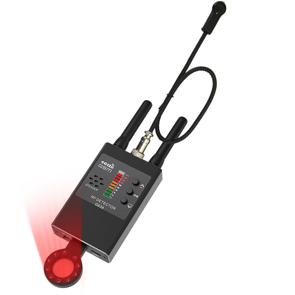 Professional Anti-Spy RF Signal Detector - Three Antennas, Wireless Bug, GSM GPS Tracker, and Hidden Camera Finder