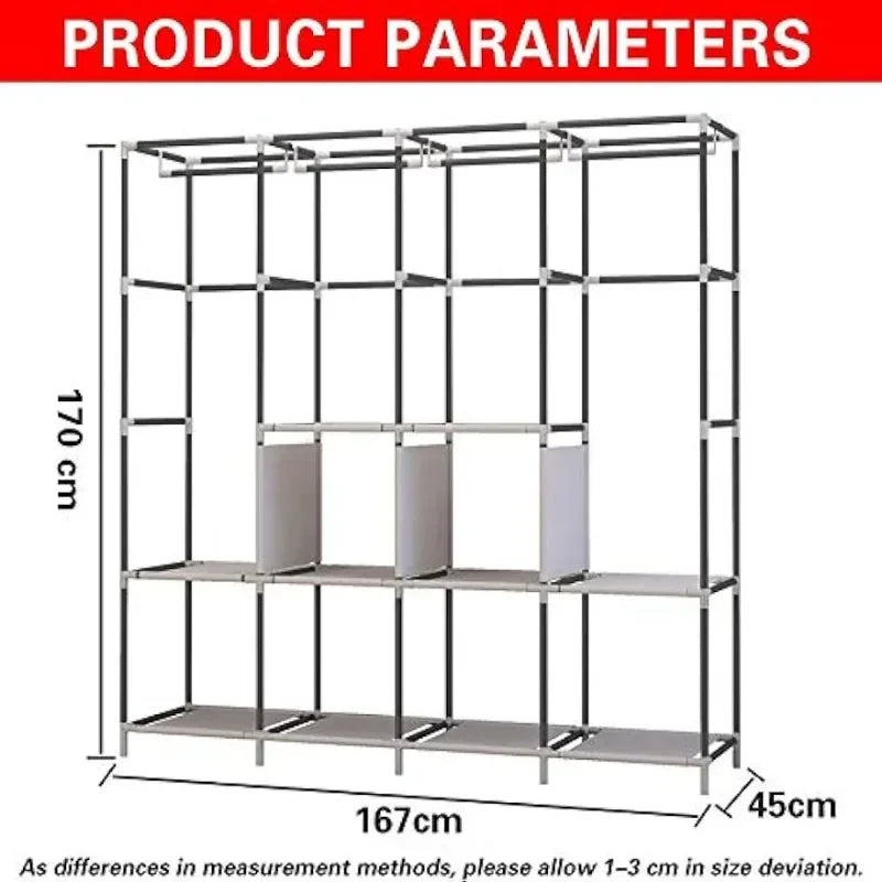 UDEAR Portable Closet - Large Wardrobe Clothes Organizer with 6 Storage Shelves, Available in Black, Grey, Beige