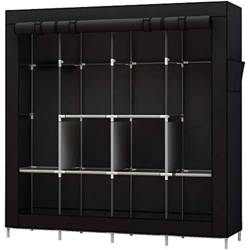 UDEAR Portable Closet - Large Wardrobe Clothes Organizer with 6 Storage Shelves, Available in Black, Grey, Beige