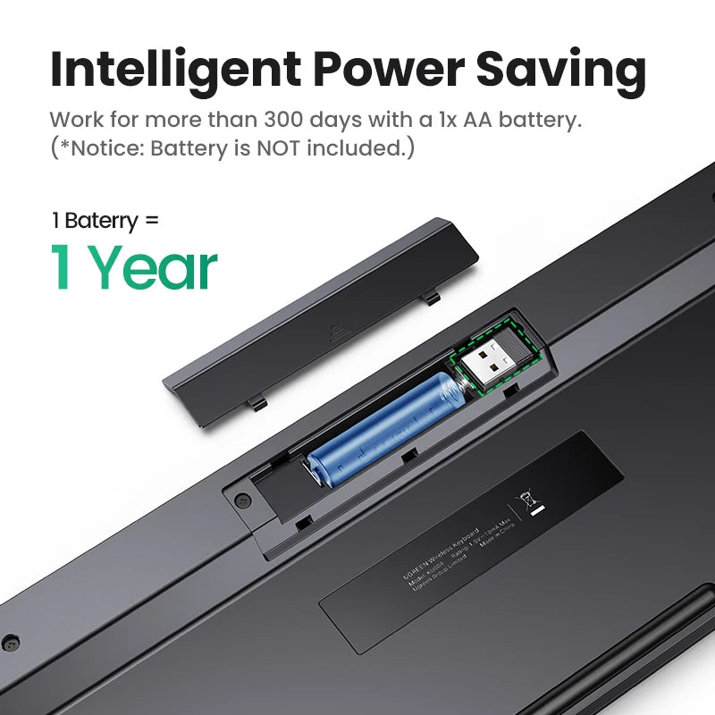 UGREEN Wireless Keyboard and Mouse Combo - 2.4G, 104 Keycaps, English/Russian Layout, Compatible with MacBook, Tablet, and Office PCs