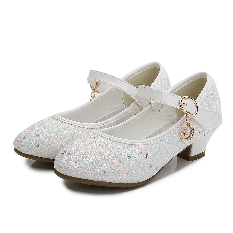 ULKNN Girls' Purple and Red Leather High Heels - Princess Party and Wedding Shoes with Round Toe, 1-3CM Heel