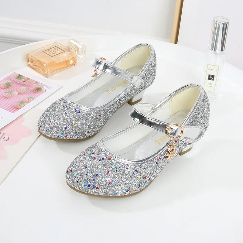 ULKNN Girls' Purple and Red Leather High Heels - Princess Party and Wedding Shoes with Round Toe, 1-3CM Heel