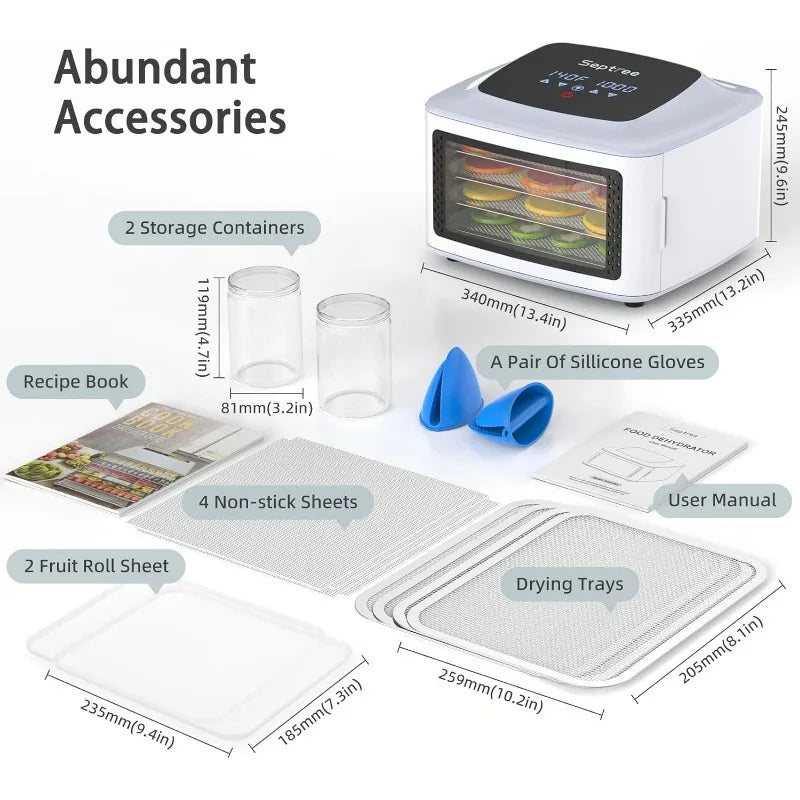 Upgraded 4-Layer Food Dehydrator - 400W Stainless Steel Tray Dryer Machine for Jerky with Deluxe Accessories Kit, 190°F
