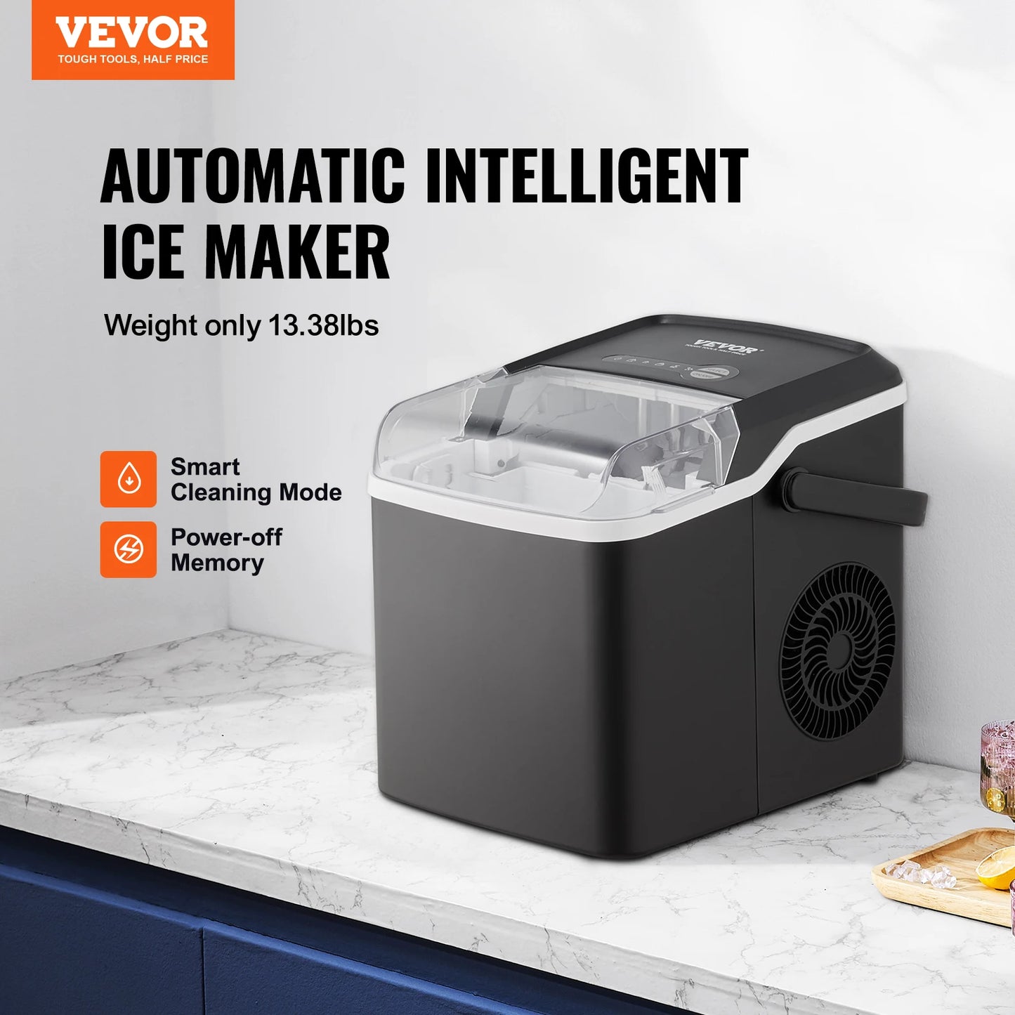 VEVOR Countertop Ice Maker - Self-Cleaning, Portable Ice Machine with Ice Scoop and Basket, Features 2 Sizes of Bullet Ice