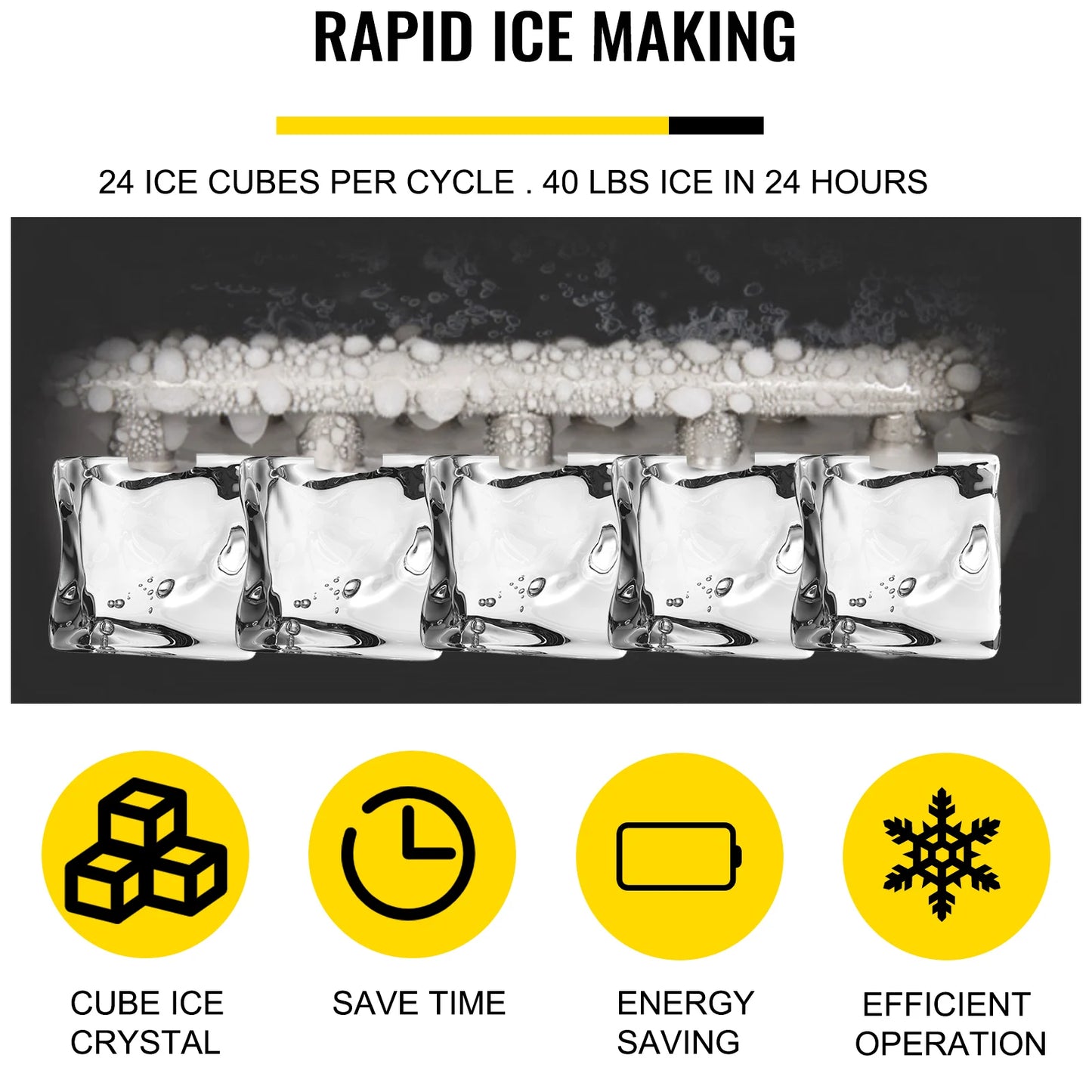 VEVOR Electric Ice Maker - 18KG Per 24H, Portable Cube Ice Making Machine with Automatic and Manual Water Filling, Suitable for Home Bar