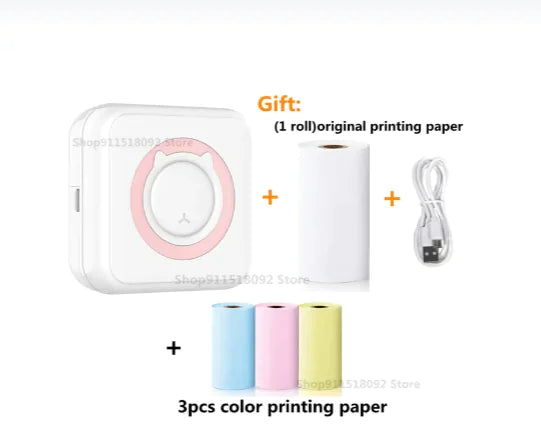 Cat Shape Mini Printer - Pocket-Sized Thermal Inkless Black and White Printer with Bluetooth Connectivity