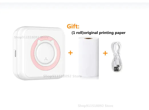 Cat Shape Mini Printer - Pocket-Sized Thermal Inkless Black and White Printer with Bluetooth Connectivity