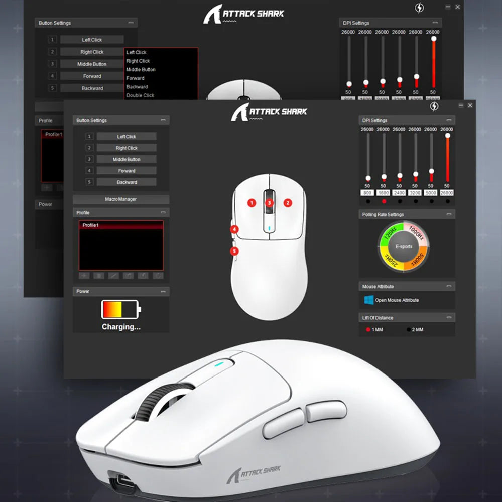 X3 PixArt PAW3395 Bluetooth Mouse - 2.4G Tri-Mode Connection, 26000 DPI, 650 IPS, 49g Lightweight Macro Gaming Mouse