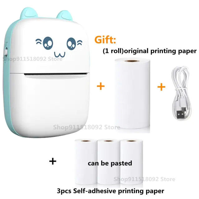 Cat Shape Mini Printer - Pocket-Sized Thermal Inkless Black and White Printer with Bluetooth Connectivity