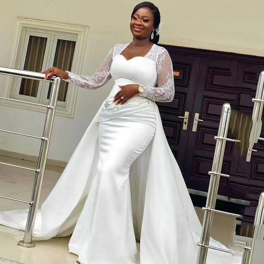 Timeless Elegance:  Satin High-Waist Wedding Dress in White